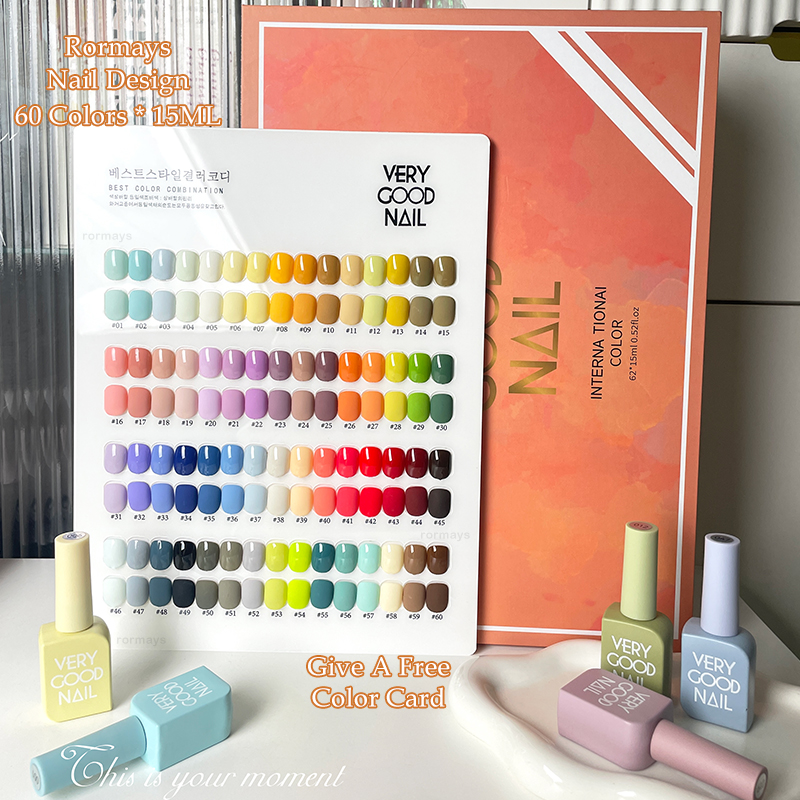 Rormays Popular gel Polishing 60PCS Mixed gel Varnish UV LED Soaking Durable Bright Color Nail Salon Design Learning Kit Wholesale Factory
