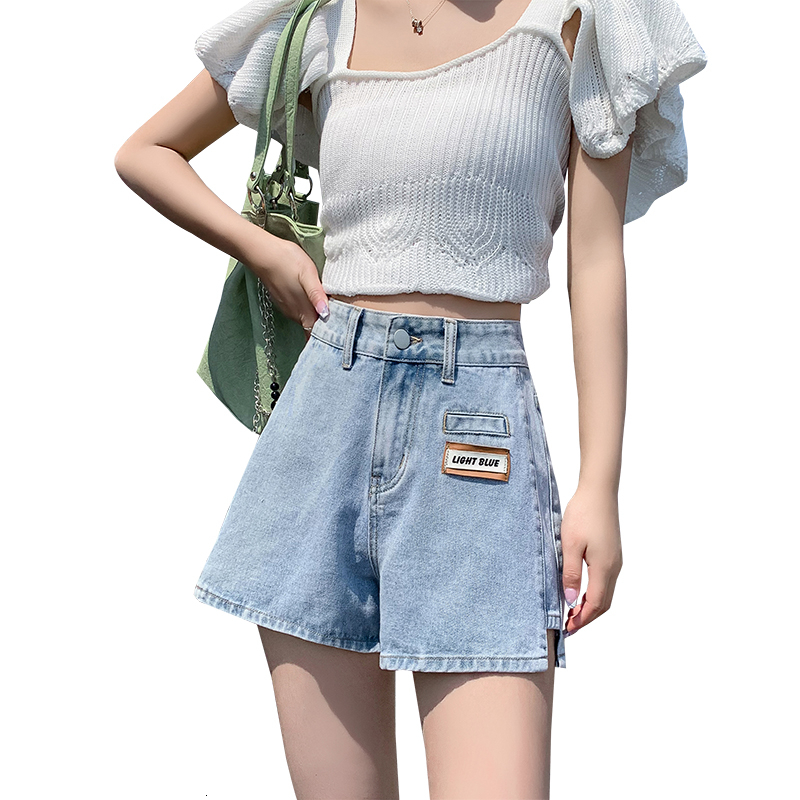 High waisted jeans, women's fringed split loose shorts, 2022 summer new item, pure cotton wide leg pants, sweet and cool style, slimming off