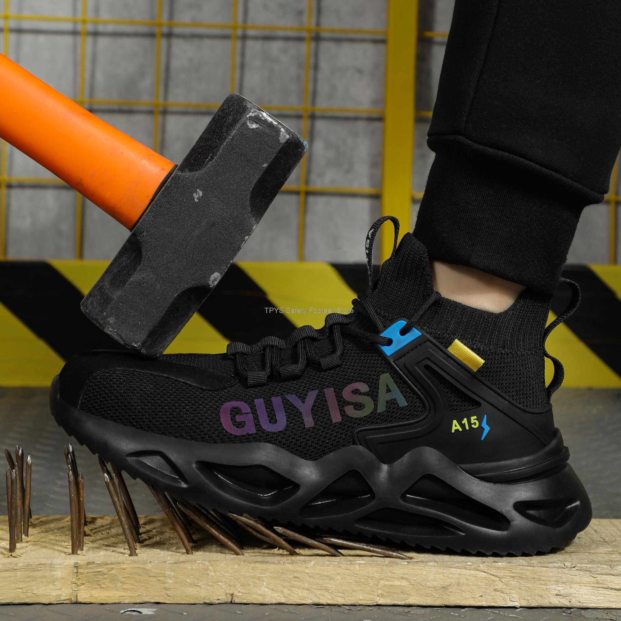 GUYISA Brand Man Steel Toe Anti-Smash Anti-Stab Safety Shoes Men Construction Work Boots Breathable