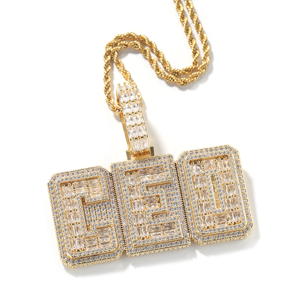 Custom A-Z 26 Letters Suqare Pendant Necklace 5A T Zircon 18k Gold Plated Jewelry