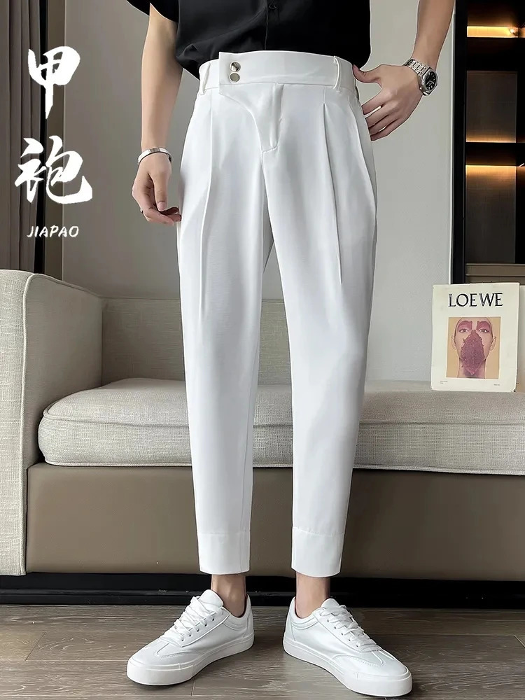 Elegant Casual Blazer Pants Men Korean Fashion Slim Formal Trousers Male Black Dress Pants Classic Suit Pants White Harem Pants 240708