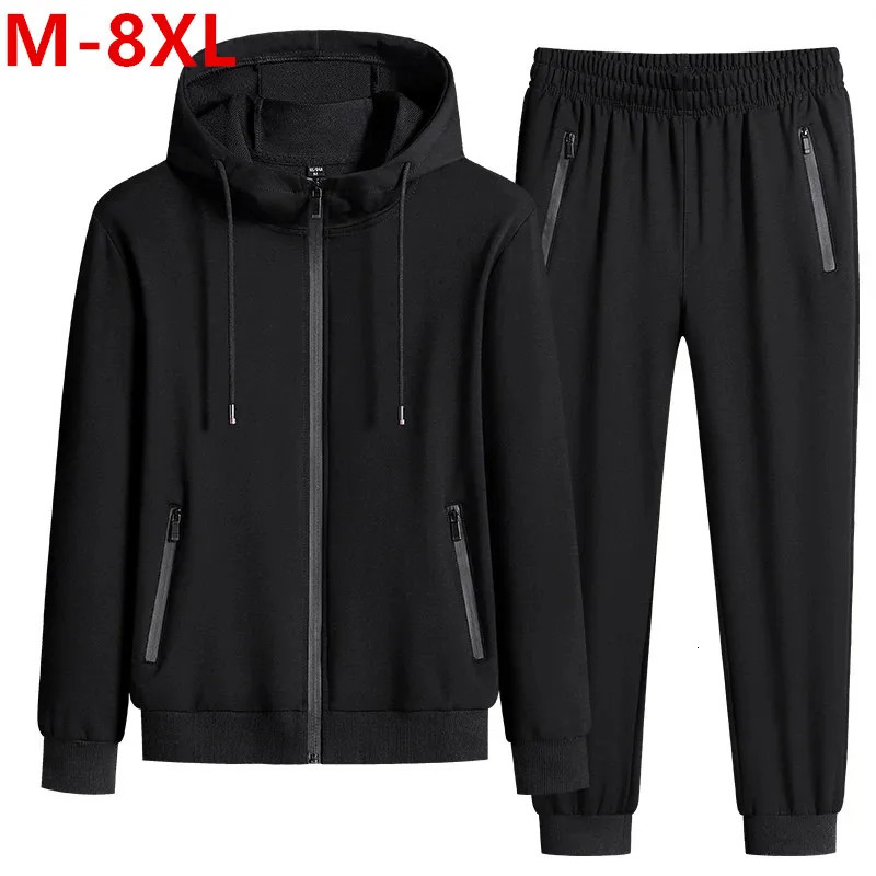 WINSTAND Plus Size Men Sportswear Sets Spring Autumn Clothing Hooded Pants Suit Male 2 Pieces Sweatshirt Sweatpants 8XL 240715