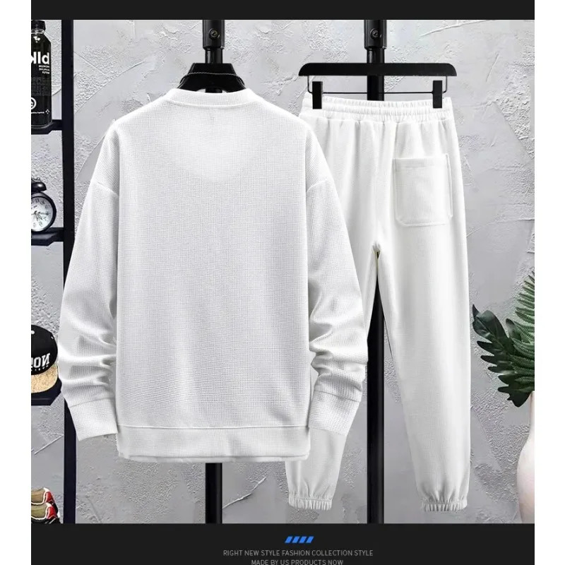Spring Autumn Mens Two Piece Set Linen Fabric Casual Sweatshirt and Sweatpants Set Mens Sports Suit Fashion Tracksuit 240715