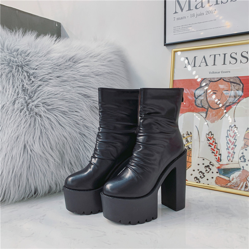 HBP New Autumn Winter Women's Boots Thick And Waterproof Platform High-heeled Short Boots ultra High Heels Above 8cm Rear Zipper Plain Color Wome