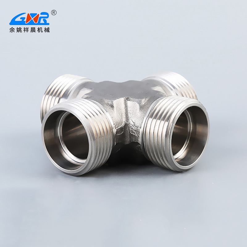 The manufacturer supplies hydraulic four-way fittings with cross external thread hydraulic pipes and quick couplings made of stainless steel 6-55mm mu
