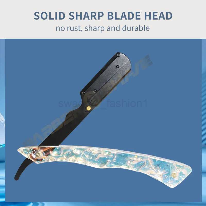 Professional Mens Colorful Handle Straight Edge Barber Razor Holder Broken Hair Shaving Tools Folding Knife Facial Beard ShaverB240709