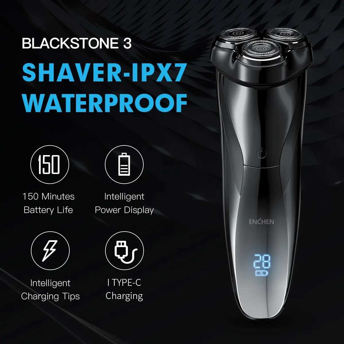 ENCHEN Electric Shaver 3D Blackstone 3 IPX7 Waterproof Razor Wet And Dry Dual Use Face Beard Battery Digital Display For MenB240709