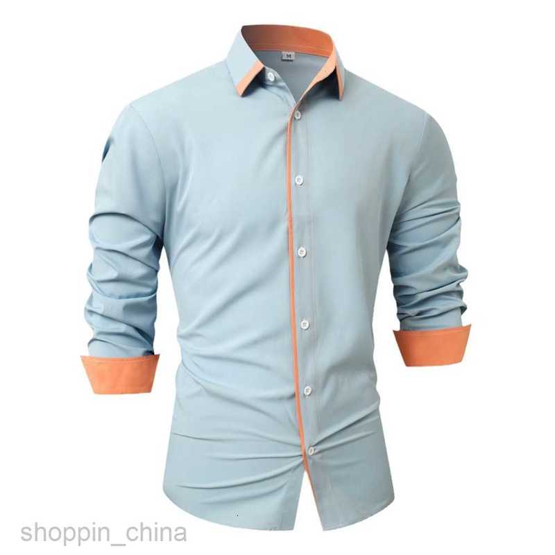 Mens Casual Shirts New Men's Splicing Color Contrasting Long Sleeve Shirt Large Fashion Casual Shirt for Men tops