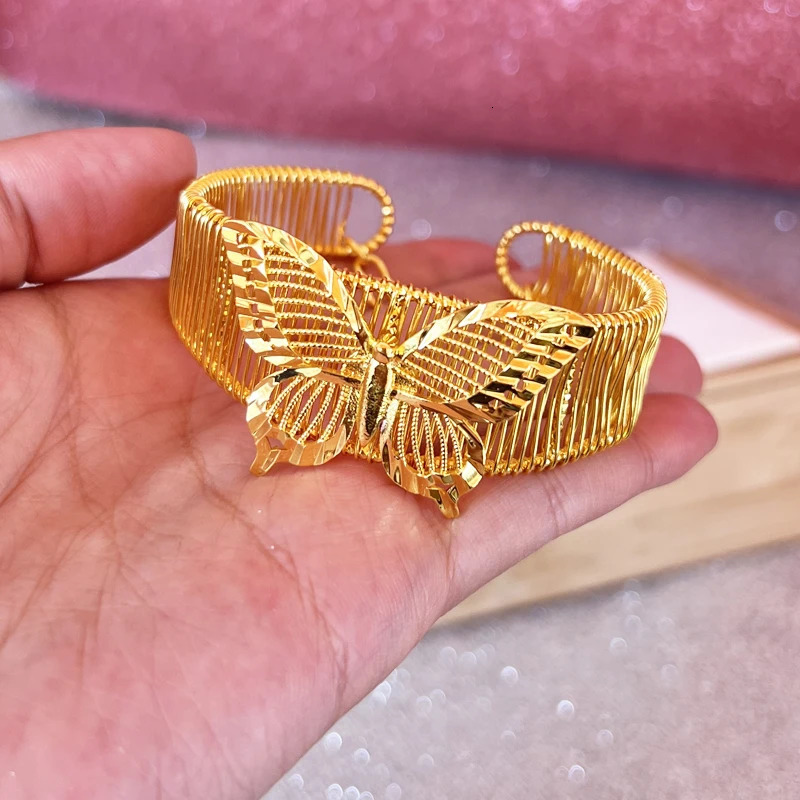 Dubai Golden Womens Bow Bracelet Gold Plated Indian African Hard Bracelet Charming Wedding Ethiopian Arabic Handicrafts 240710