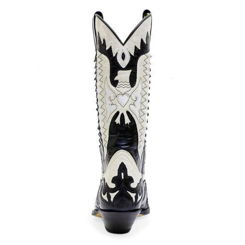 Men's Western Cowboy Males Pointed Toe Outdoor Mid-Calf Handmade Retro Shoes Black White Boots For Men Zapatos De Hombre