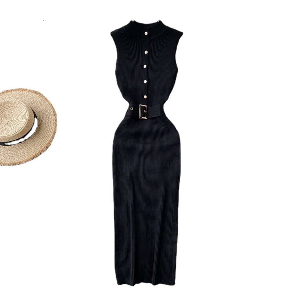 Dress Womens 2022 New Buckle Lace Up Waist and Lifting Elastic Knitted Sleeveless Sexy Wrapped Hip Skirt Waist Loose SKINNY DRESS Denim Dress