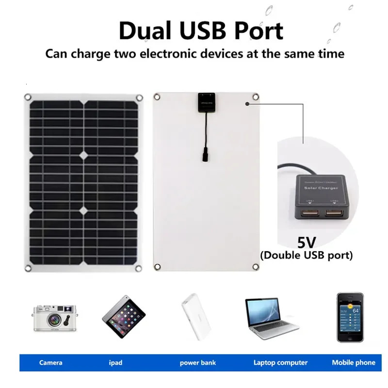 500W 12V Portable Solar Panel 18V Waterproof USB Port Power 5V Battery Charger Outdoor Camping Phone Bank 240711
