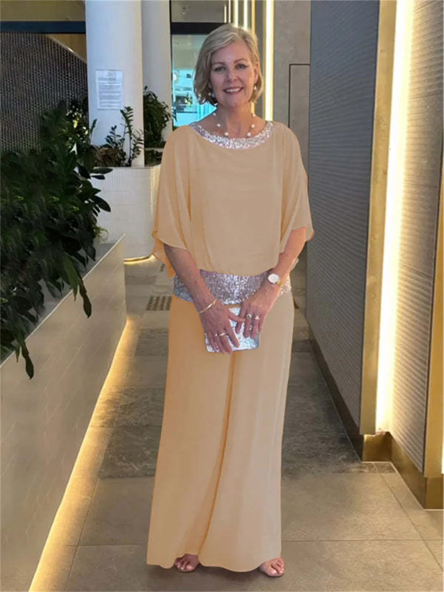 Fashion Sequined Pink Set For Women Elegant Office Lady Chiffon Suit Summer Casual Bat Sleeve Top Wide Leg Pants 2piece Sets 240716