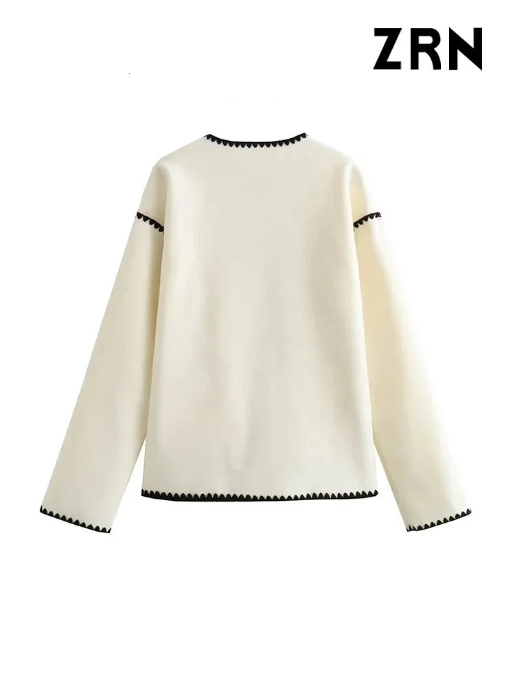 ZRN Women Fashion With Pockets Contrast Loose Woolen Jacket Coat Vintage Long Sleeve Buttonup Female Outerwear Chic Tops