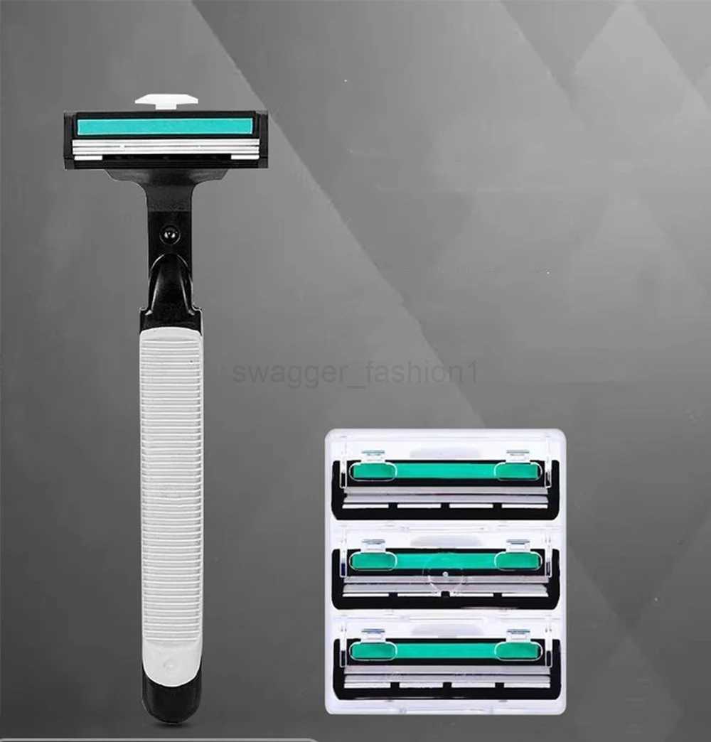 Wholesale Manual Razor Two Layers Shaver Old Fashioned Knife Holder Beard Face Body Hair Remover Double Blades Mens RazorB240709