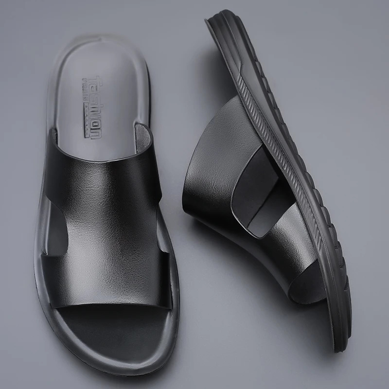 Fashion Men Shoes Flats Summer Casual Slides Outside Sandals Beach Work Slippers Soft Leather Flip Flop Shoes 240713