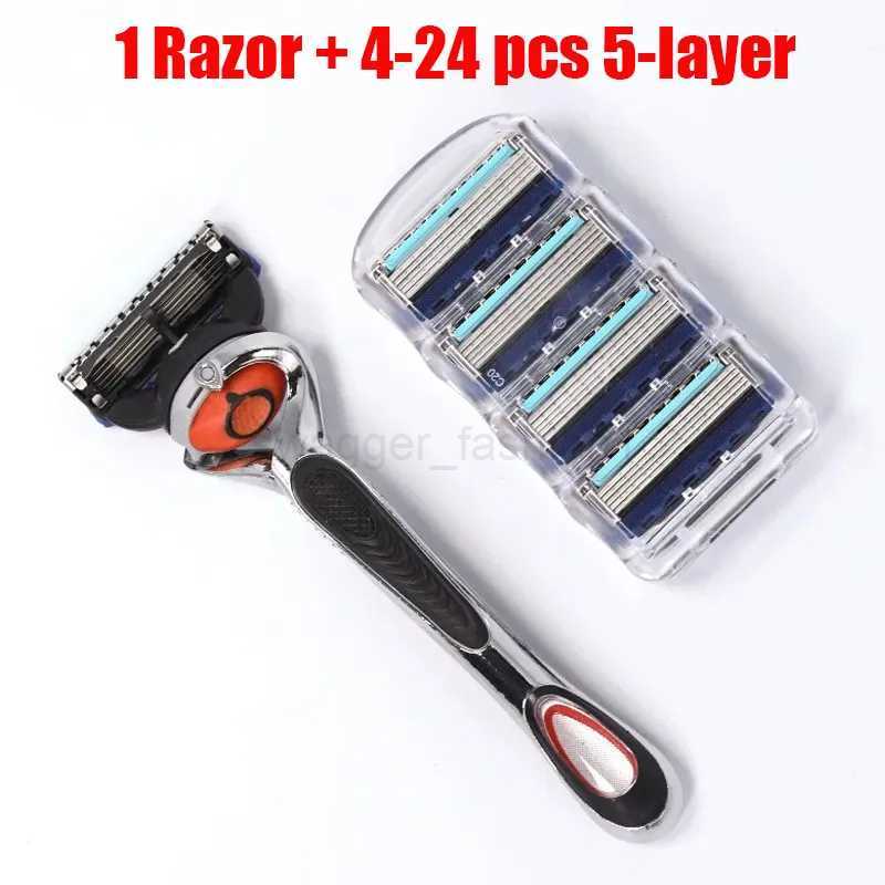 1 Razor + 4-24pcs Extra Refill Cartridges 5-layer blades Men Razor Gray Color Manual Shaver for Men Barber ShavingB240709
