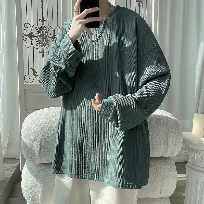 2024 Spring Autumn Casual Long Sleeve T Shirts Men Loose Round Neck Tshirts Male Fashion Harajuku Korean Streetwear Tops Tees 240715