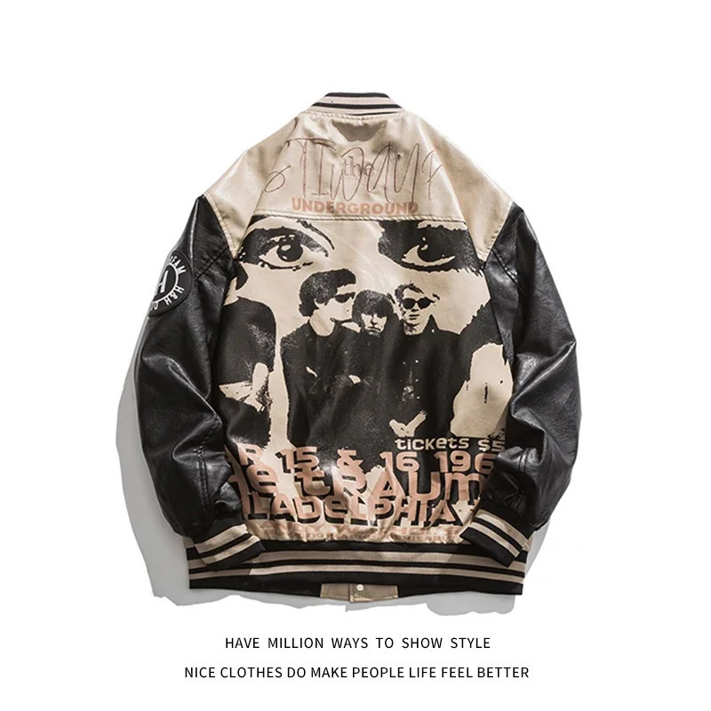 Streetwear Letter Embroid Motorcycle PU Leather Jacket Mens Baseball Bomber Coat Unisex Womens Oversize Varsity Vintage Chic 240716