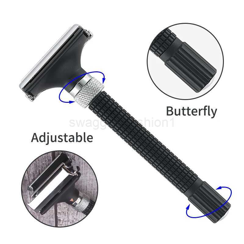 YINTAL Adjustable Butterfly Open Double Edge Safety Razor Black Silver Color Matching Fashion Design ShaverB240709