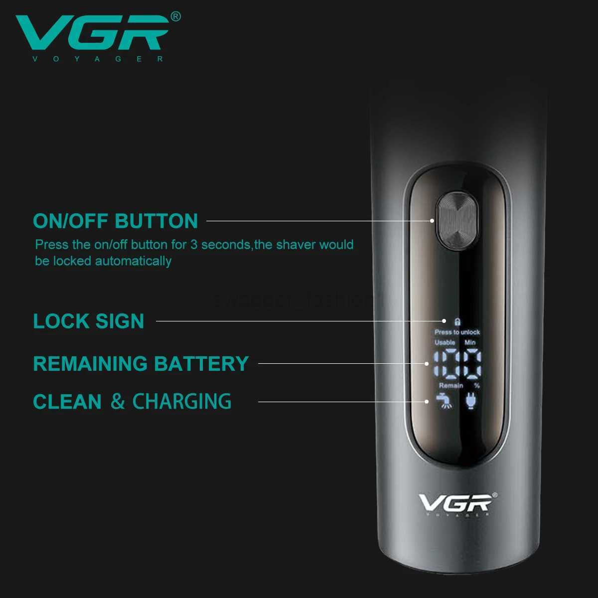 VGR Foil Shaver Professional Beard Trimmer IPX7 Waterproof Electric Razor Shaving Machine for Men V-370 V-371 V-380 V-381B240709