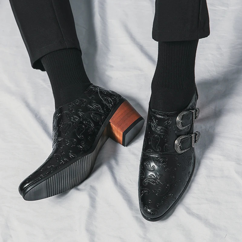 Classic Fashion Brown Pattern Mens Dress Shoes Big Size 45 Leather Pointed Shoes for Men Height-increasing High heel Shoes Men 240703