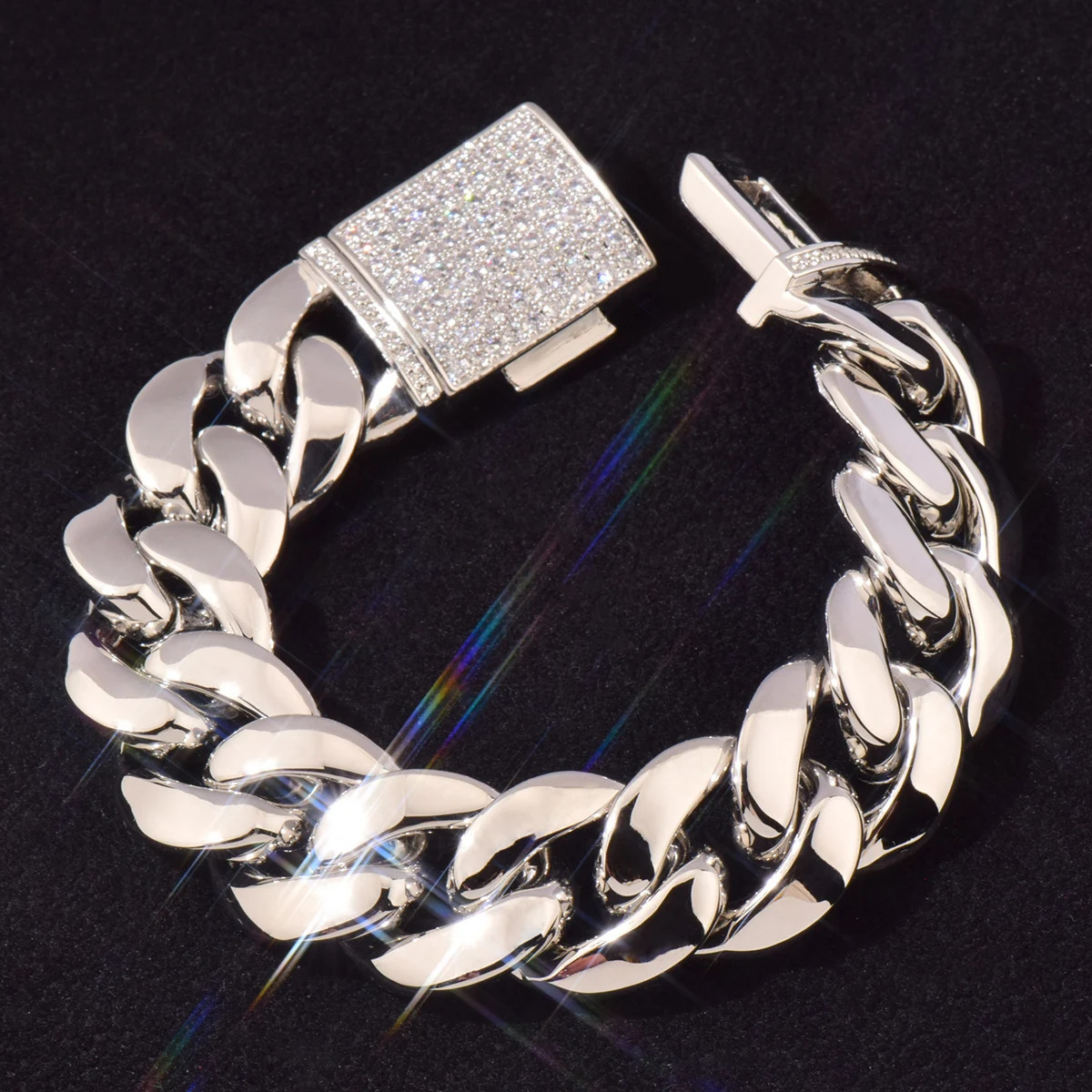 CUC Miami Cuban Bracelet 8mm 16mm 20mm Men Solid Hip Hop Chain Gold Silver Color with Zircon Clasp Lock Rapper Jewelry 240713
