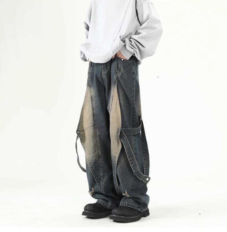 ABFR American deconstructive workwear jeans, spring and autumn patchwork, high-end feel, straight leg loose pants, children's clothing