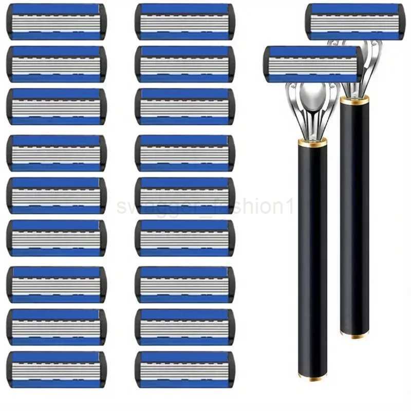 Classic mens shaver stainless steel mens manual shaver 6-layer shaver washable and reusableB240709