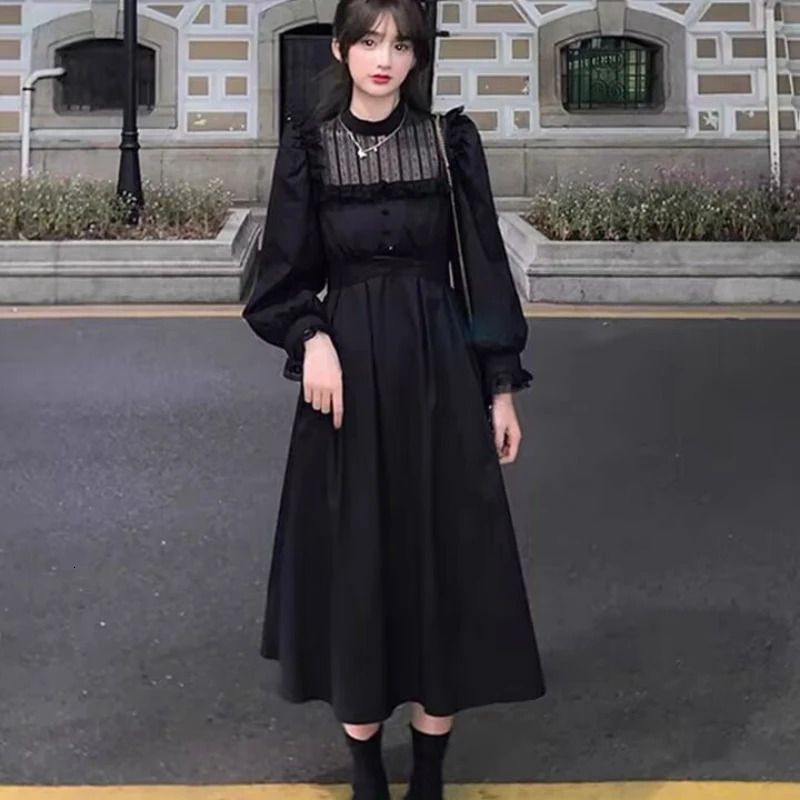 Dresses Women Mesh Teenagers Ins Tunic Fit Midcalf Korean Style Graceful High Street Slim Party Autumn Basic Harajuku Slouchy 240712