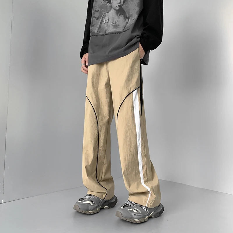 Mens y2k Striped Baggy Cargo Pants Sweatpants Sportswear Wide Leg Harajuku Track Pants Trousers men Korean Autumn Clothes 240717