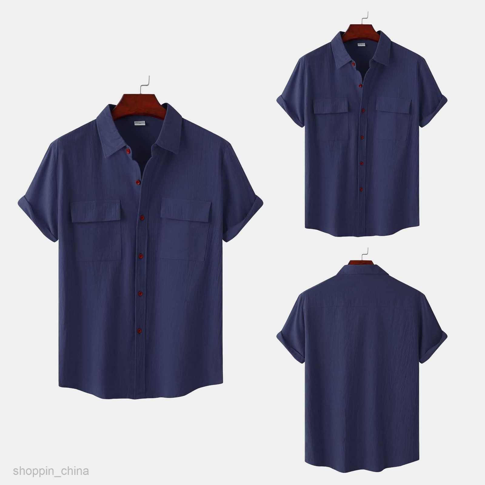 Mens Casual Shirts Summer New Men's Solid Color Loose Cotton Shirt Large Size Fashion Casual Short Sleeve Shirt tops
