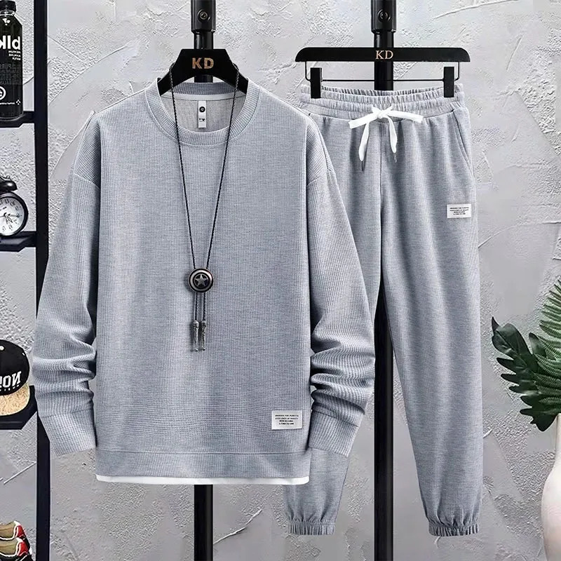 Spring Autumn Mens Two Piece Set Linen Fabric Casual Sweatshirt and Sweatpants Set Mens Sports Suit Fashion Tracksuit 240715