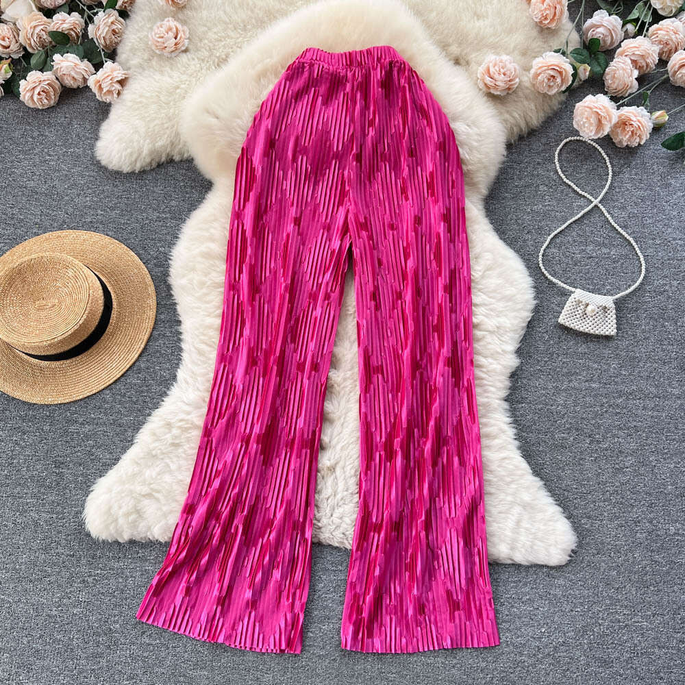 Spring Summer Haute Couture Striped Jacquard Design Feels Pleated Draped, Wide Leg with Loose Hem and Casual Long Pants Jeans for Pregnant Women