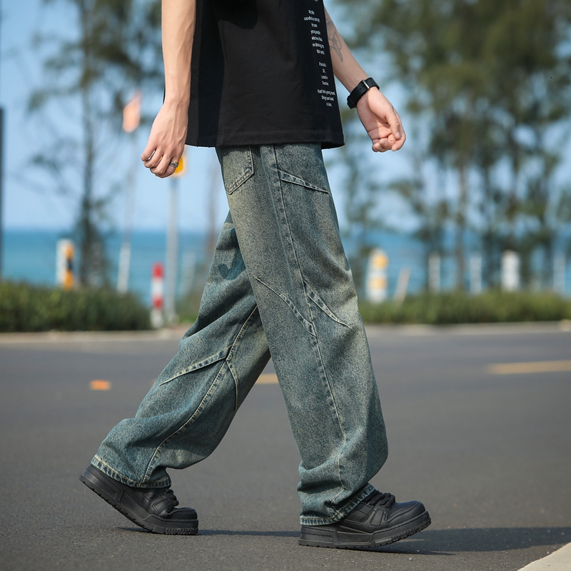 2024Wide jeans, loose fitting straight leg new American high street men's pants, autumn and winter workwear pants