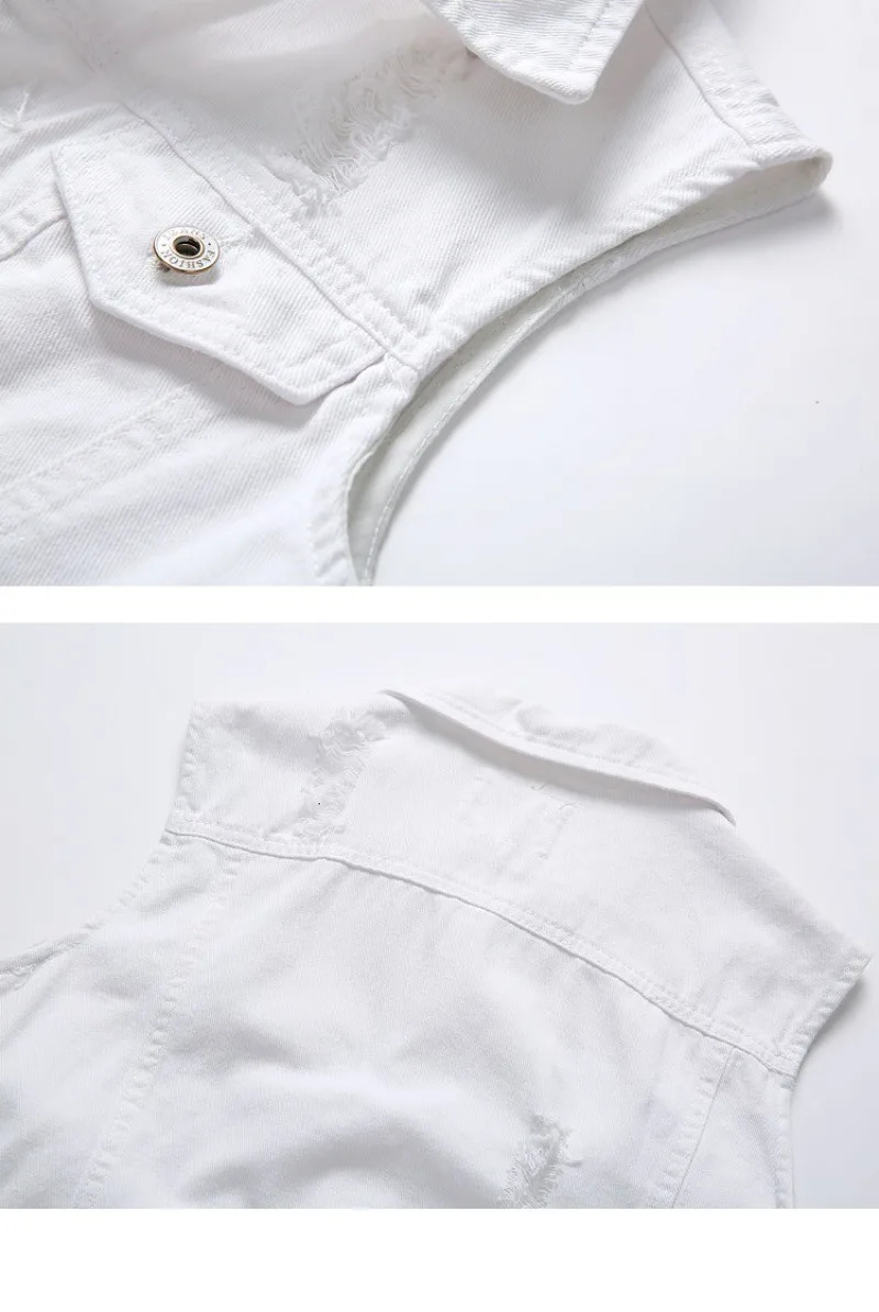 Summer Mens Ripped Denim Vest Male Tank Top Washed Jeans Waistcoat Man Retro Cowboy Hip Hop White Sleeveless Jacket 240710