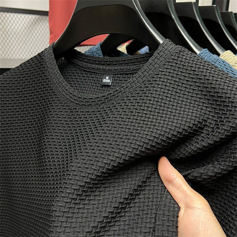 Summer Mesh Ice Silk T-shirt Men's Short Round Neck 2023 New Half Sleeve Men Thin Solid Color Tees Top