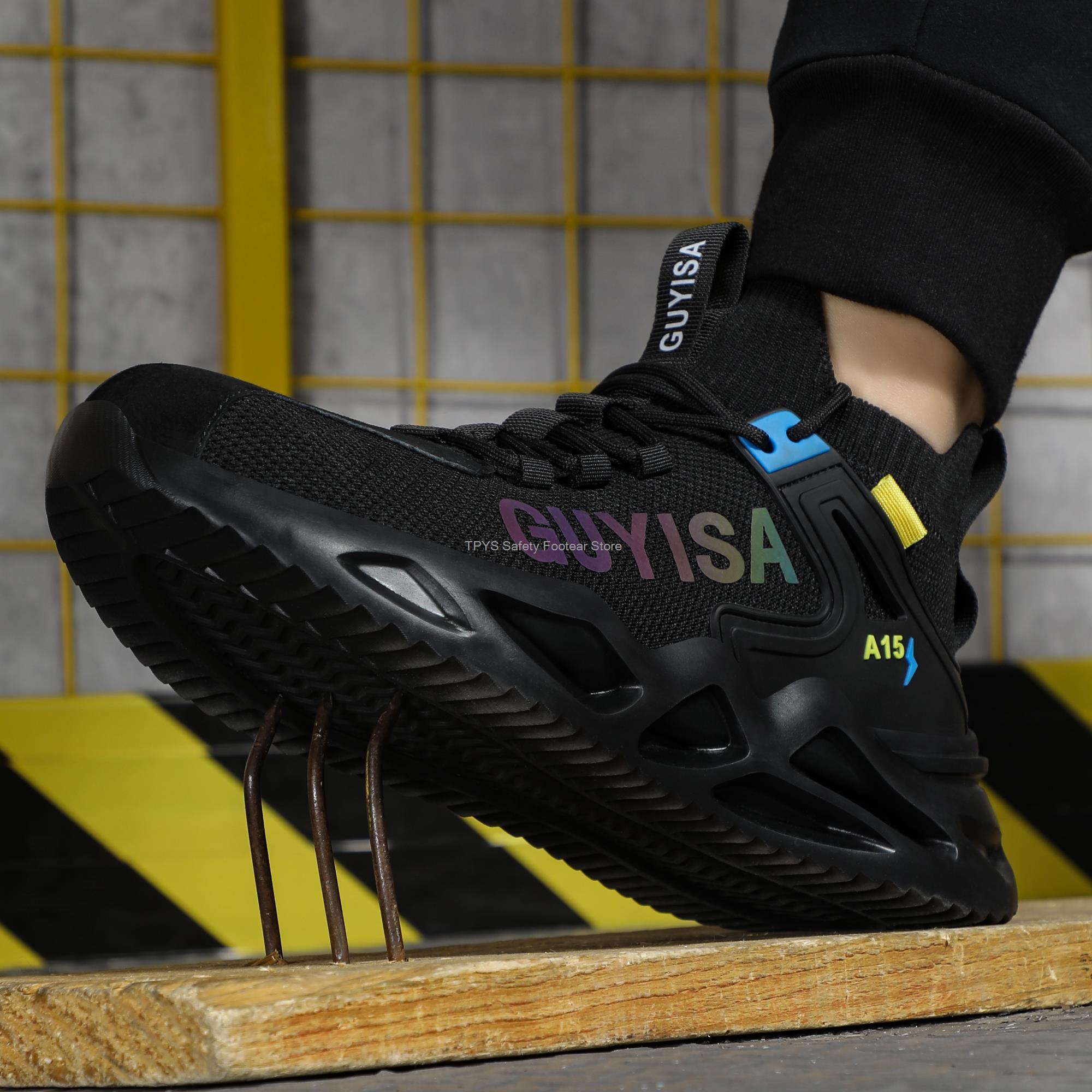 GUYISA Brand Man Steel Toe Anti-Smash Anti-Stab Safety Shoes Men Construction Work Boots Breathable
