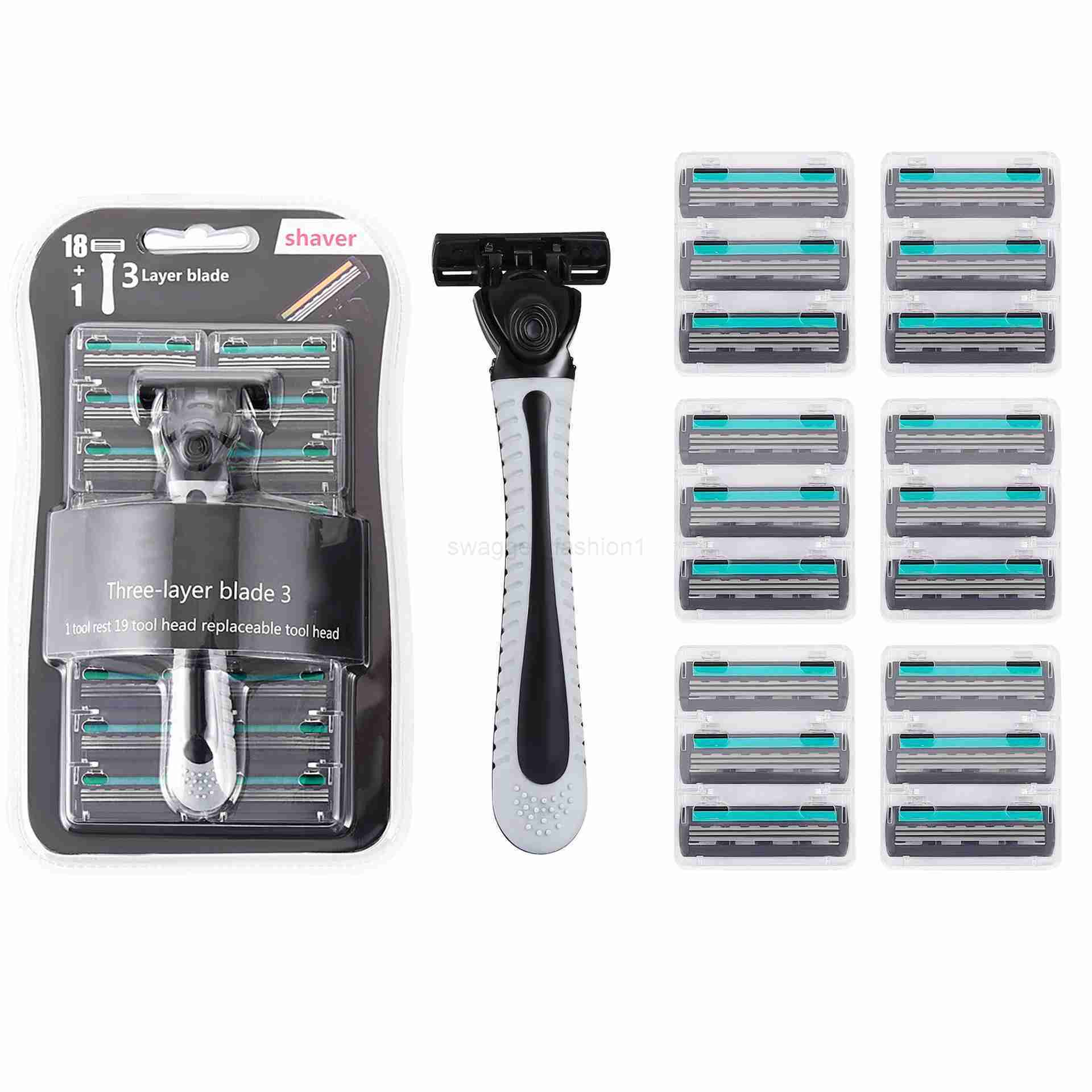 Shaver Men Razor Three Layer Stainless Blade Shaver Reusable Hair Removal Shaver Old Style With Lubricating Strip Manual RazorB240709