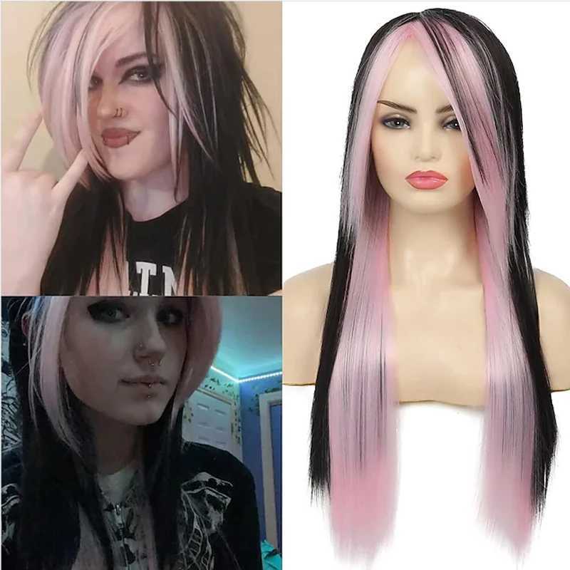 HAIRJOY Synthetic Hair Long Red Black Straight Heat Resistant Side Bangs Halloween Costume Women WigXJ241008