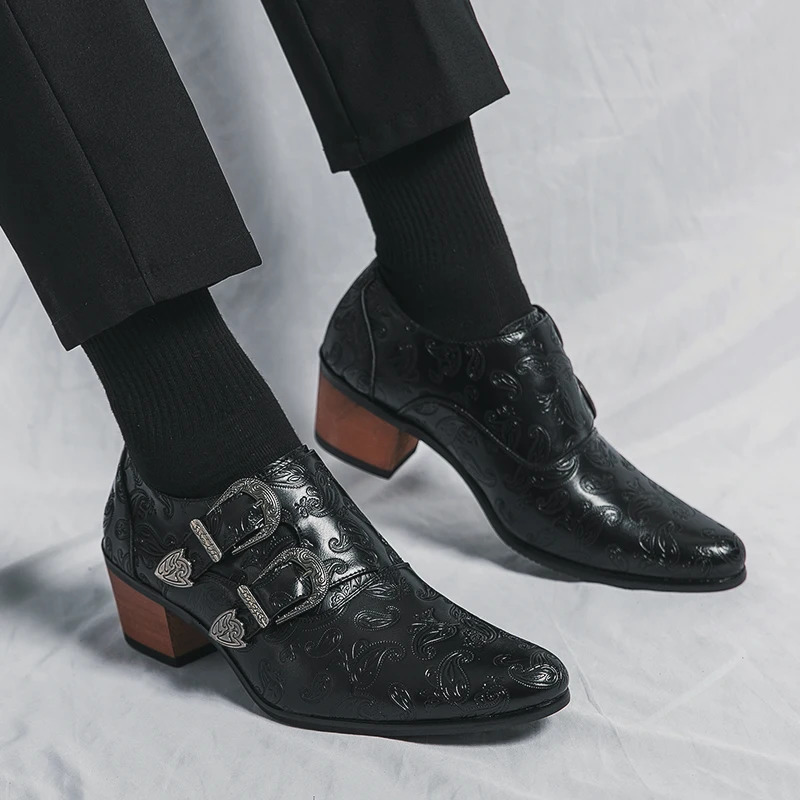 Classic Fashion Brown Pattern Mens Dress Shoes Big Size 45 Leather Pointed Shoes for Men Height-increasing High heel Shoes Men 240703