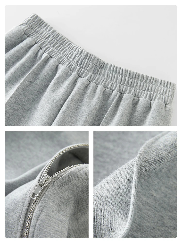 FSLE casual style short hooded zipper sweater jacket womens spring and autumn pants solid color twopiece set 240717