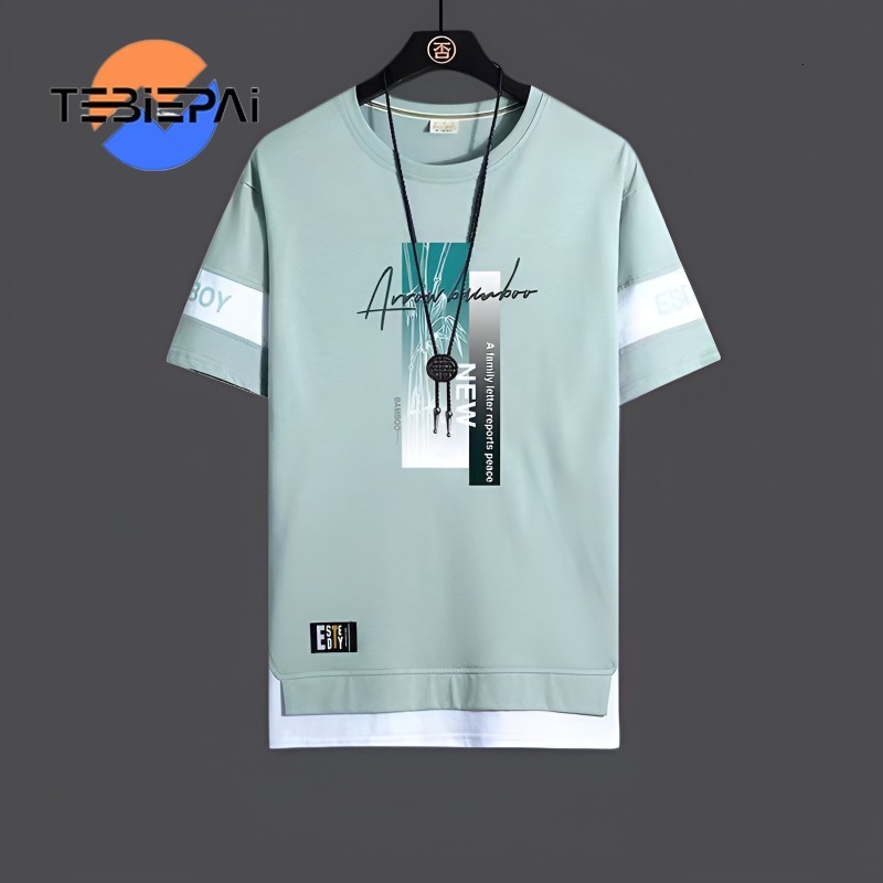 Men's casual sports Korean version loose fitting youth student short sleeved T-shirt trend two-piece set bu men