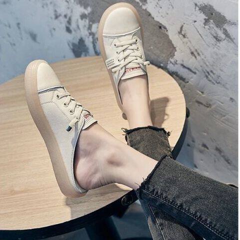 Designer Women's Baotou Half Slippers White Shoes New Korean Edition Casual Versatile Student Shoes