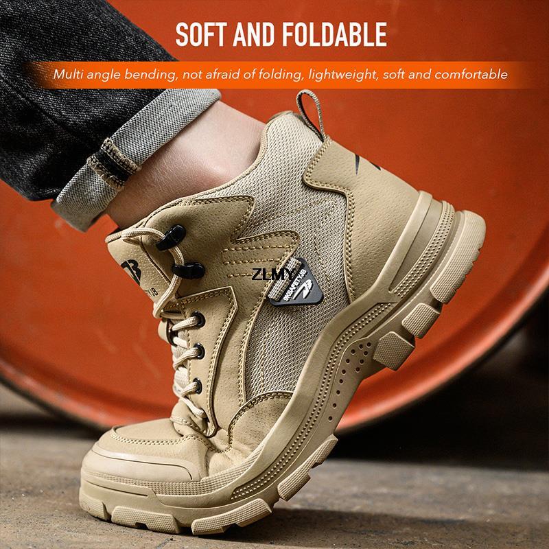 ZLMY Construction Men High Top Steel Toe Safety Puncture Proof Welder Shoes Rubber Work Boots Anti-Spark