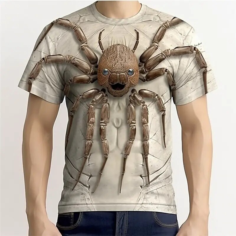 Skull T-Shirts For Men 3d Spider Print Street Designer Men's Clothing Daily Casual Short Sleeves Tops Loose Oversized Sweatshirt
