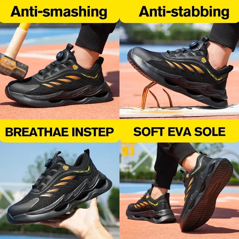Rotary Buckle Security Boots for Men Work Sneakers Women Boots Breathable Steel Toe Shoes Safety Puncture-Proof Men Boots 240718