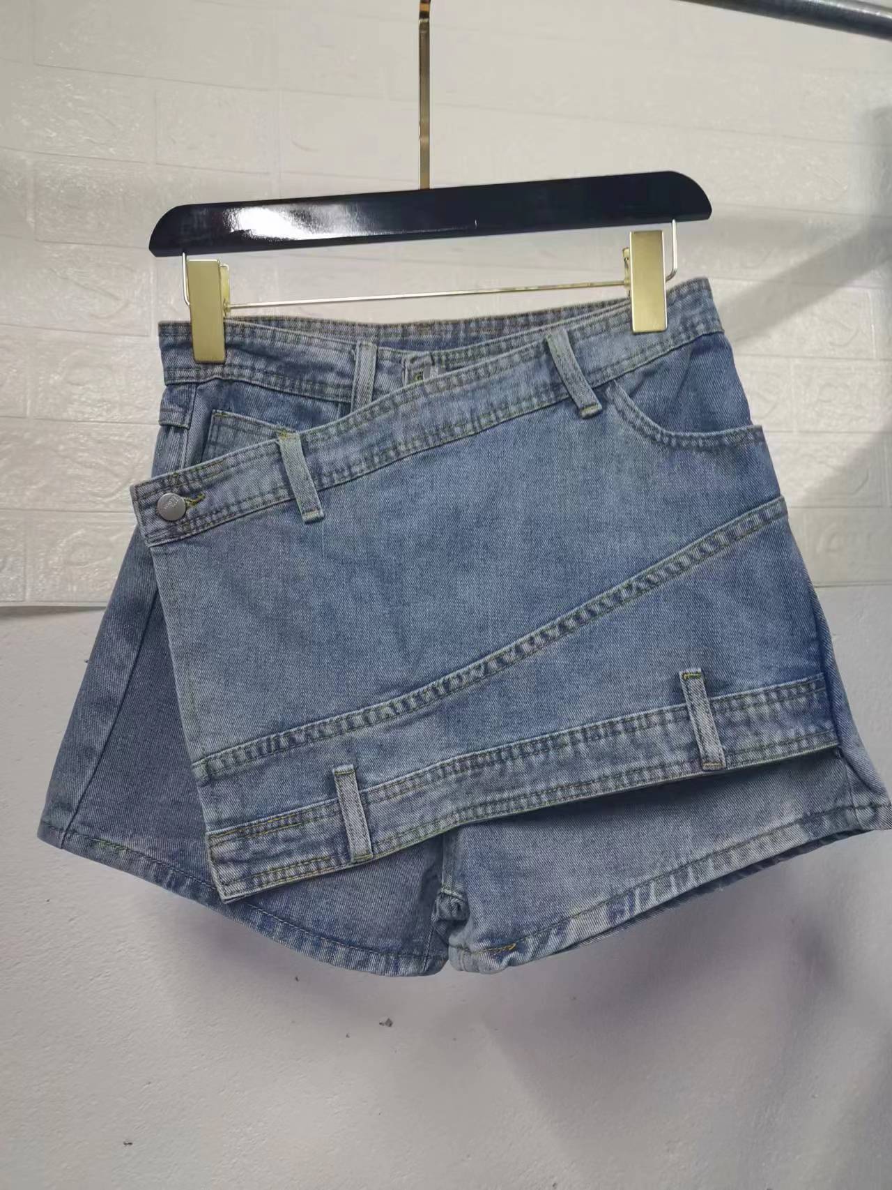 wholesale fashion summer high waisted stretch blue cargo denim shorts women 2024