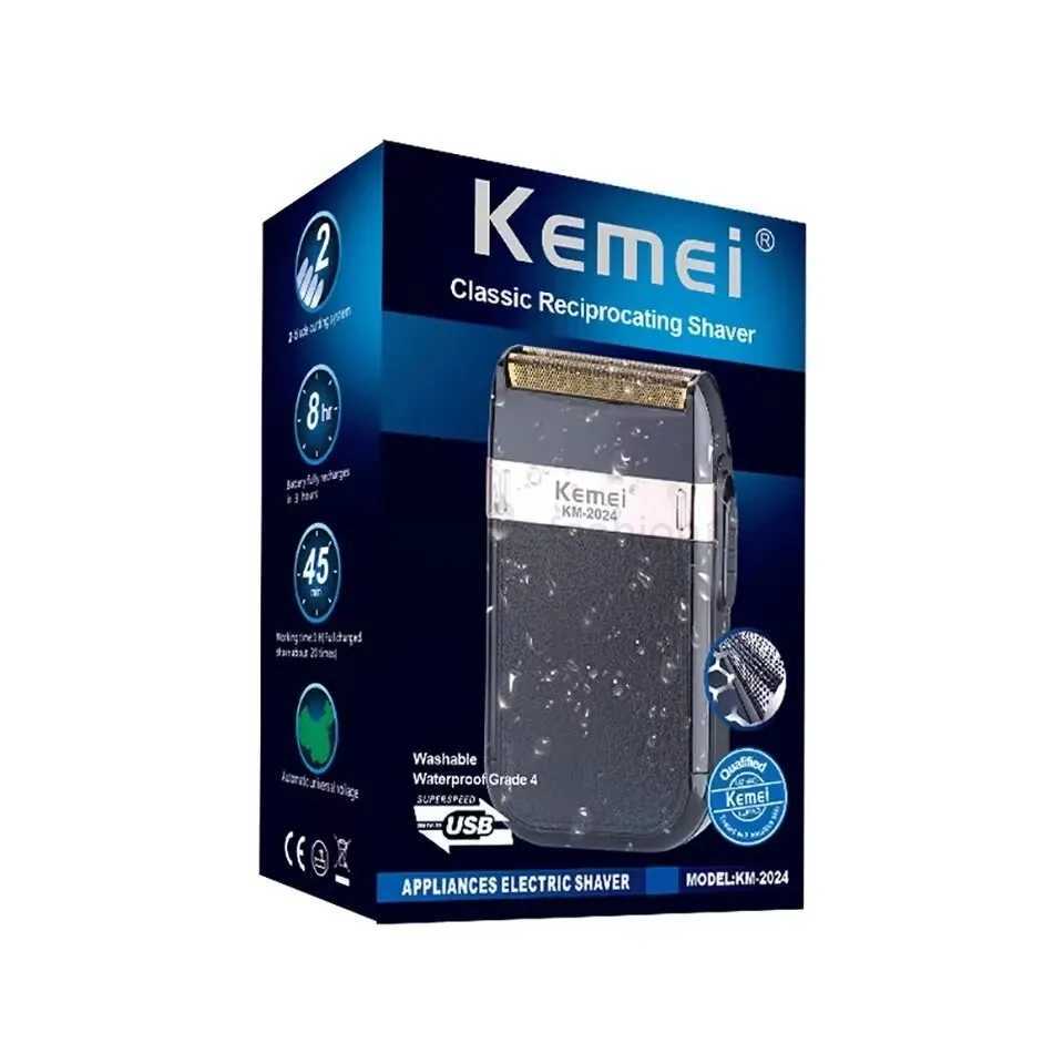 Kemei KM-2024 Electric Shaver Professional USB Rechargeable Mens Electric Shaver Leather Shell Waterproof Beard Trimmer ShaverB240709