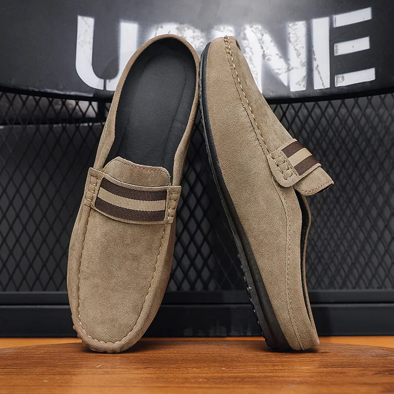 Lefu Shoes Mens Lightweight Bean Shoes Summer One Step Push lazy Breathable Casual Half Support Slippers for men 240718